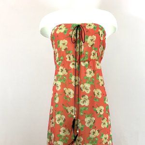 NWT STRAPLESS CORAL FLORAL MAXI DRESS